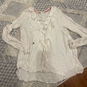 Altar'd State Cream Lace Up Ruffle Blouse Medium